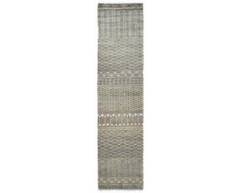 10 Feet Moroccan Gray Hand Woven Wool Runner Rug